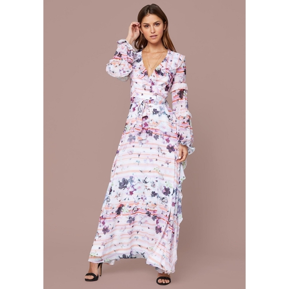 Bebe Ellis Side Slit floral Gown Dress size 4 - Picture 6 of 6